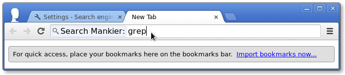 Typing man grep in the omnibox